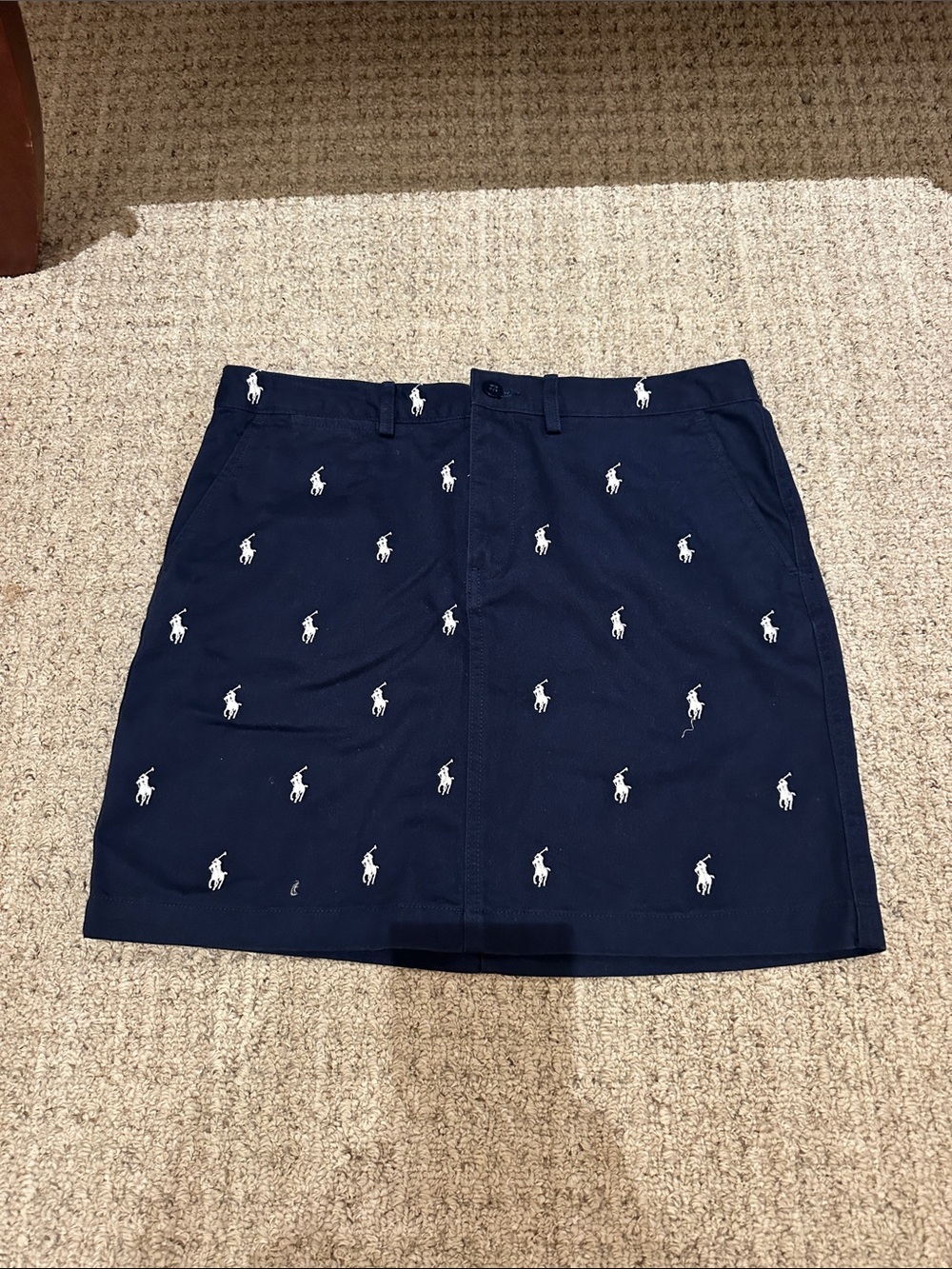 Ralph Lauren Navy Mini Skirt with White Polo Player Embroidery
